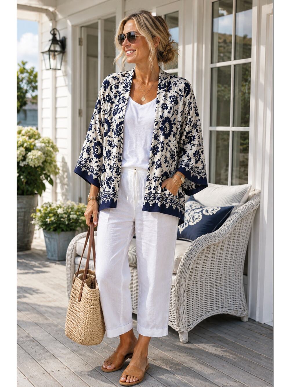 Beach Cabana Women's One Size Coastal Grandma Cover Up Lagenlook Kaftan Duster